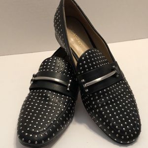 Enzo Angiolini Black Leather studded Loafers size 9 1/2